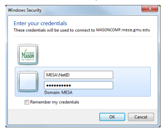 Windows Security Credentials Screen