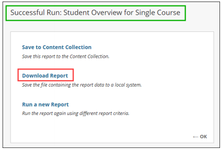 Successful Run: Student Overview for Single Course