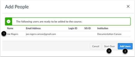 Screenshot of User Confirmation screen