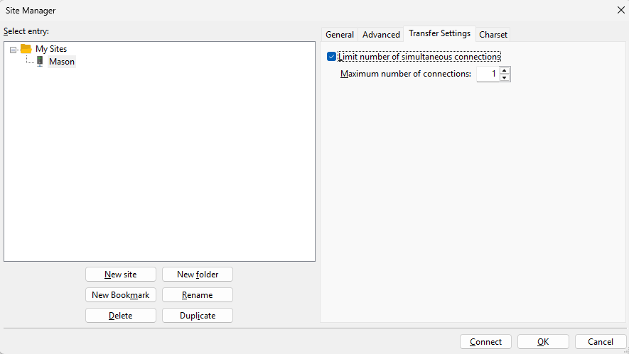 FileZilla select Limit the number of simultaneous connections