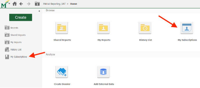 MicroStrategy Use Personal View Step 1 go to My Subsciptions