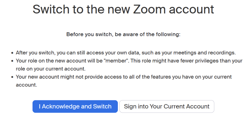 switch to new zoom account