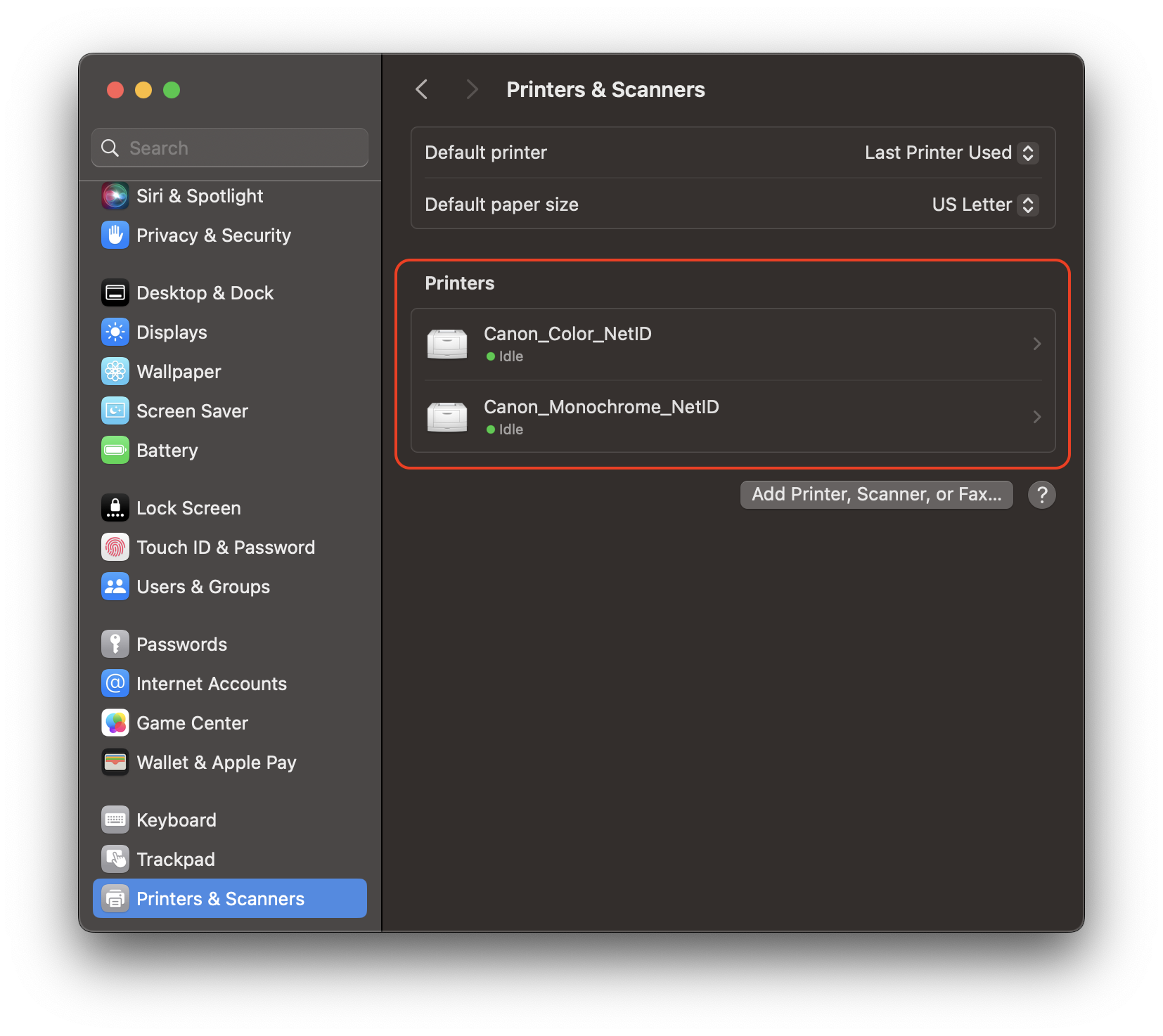 choose printer from printer settings